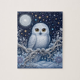 Magische Winternacht mit Schneeeule und Kristallen Pussel