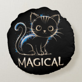 Magisches schwarzes Kätzchen Rund Kudde