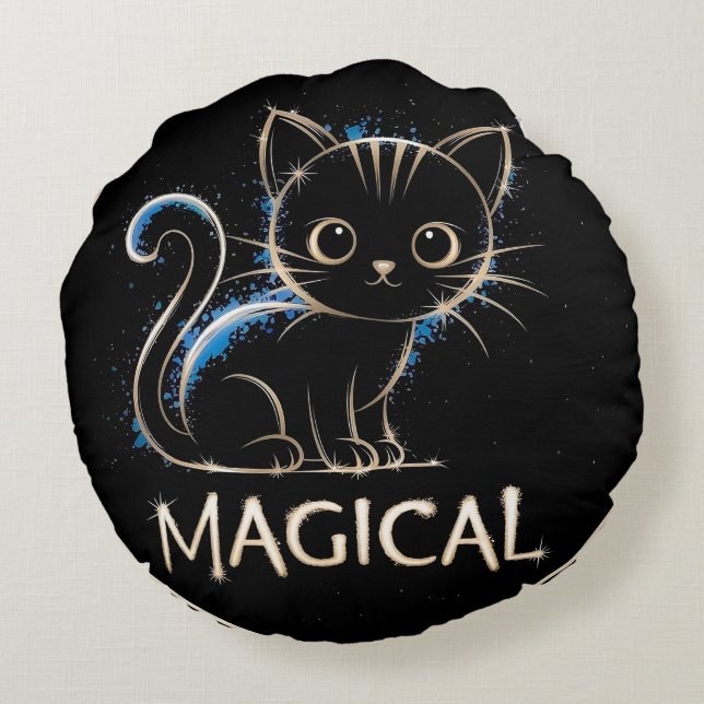 Magisches schwarzes Kätzchen Rund Kudde (Baksidan)