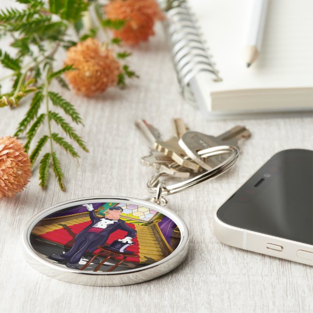 Magisiskt magiska trick på scenen rund silverfärgad nyckelring (Sidan)