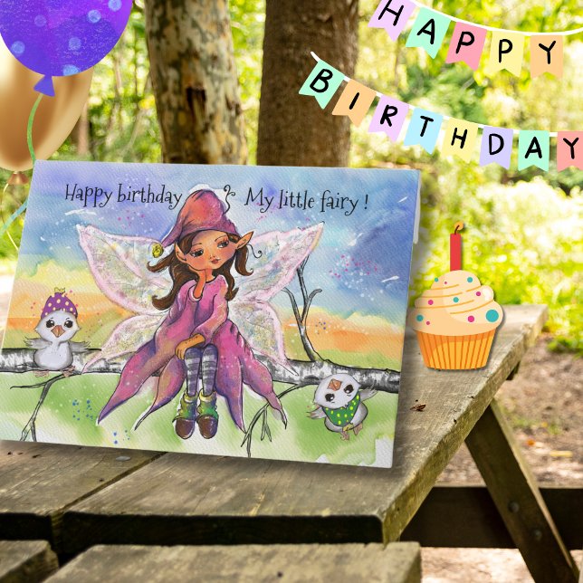 Magisk Alva för Liten Flickas Handritade Födelseda Helgkort (Magical Fairy for Little Girl Hand-drawn Birthday Holiday Card)