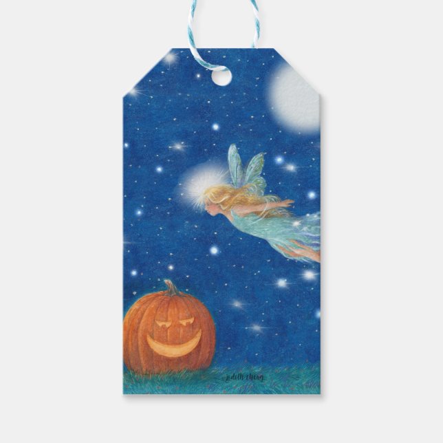 Magisk älva och Jack O'Lantern Halloween-fest Presentetikett (Framsidan)