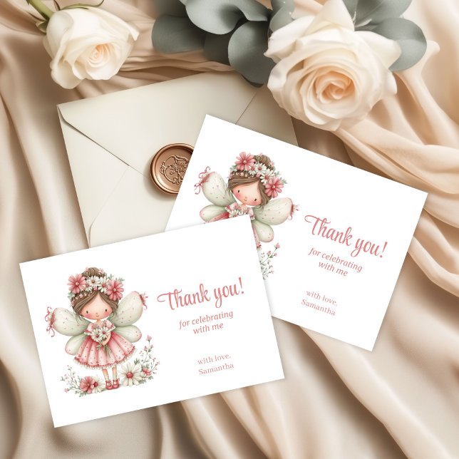 Magisk Änglablush Rosa Blommig 3-års Födelsedags T Tack Kort (Magical Fairy Blush Pink Floral 3rd Birthday Thank You Card)