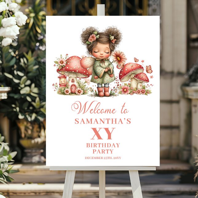 Magisk Änglarosa Blommig Flickas Födelsedags Hälsn Poster (Magical Fairy Pink Floral Girl Birthday Welcome Poster)
