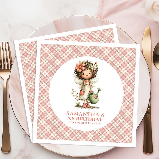 Magisk Ängsblomma Rosa Blommig 3-års Födelsedagsfe Pappersservett (Magical Fairy Pink Floral 3rd Birthday Party Napkins)