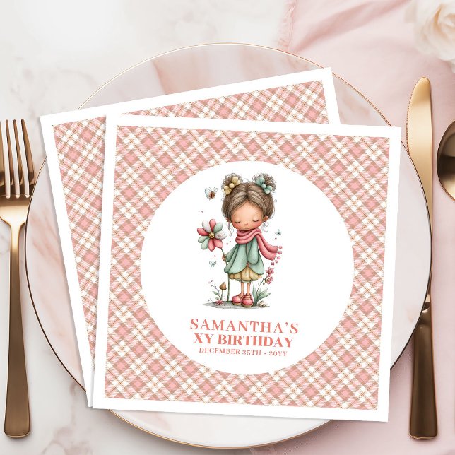 Magisk Ängsblommig Rosa 3-års Födelsedagsfest Pappersservett (Magical Fairy Pink Floral 3rd Birthday Party Napkins)
