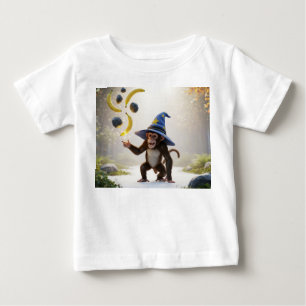 Magisk ap trollkarl som svävar bananer i solbelyst t shirt