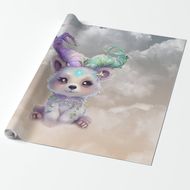 Magisk björn unge i pastel glitter. presentpapper (Utrullad)