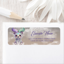 Magisk björn unge i pastel glitter. returadress etikett