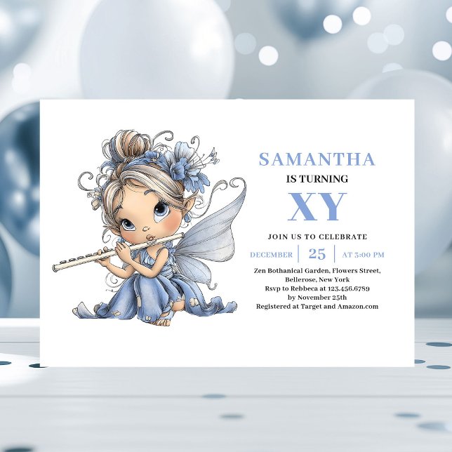 Magisk Blå Älva Flicka 4-års Födelsedagsinbjudan S Inbjudningar (Magical Blue Fairy Girl 4th Birthday Cute invitation)