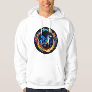 Magisk Blå Drakon Omgiven av Mystiska Flammor Hoodie