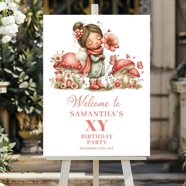 Magisk Blommig Fe 5-års Födelsedags Välkomstaffisc Poster (Magical Floral Fairy 5th Birthday Welcome Poster)