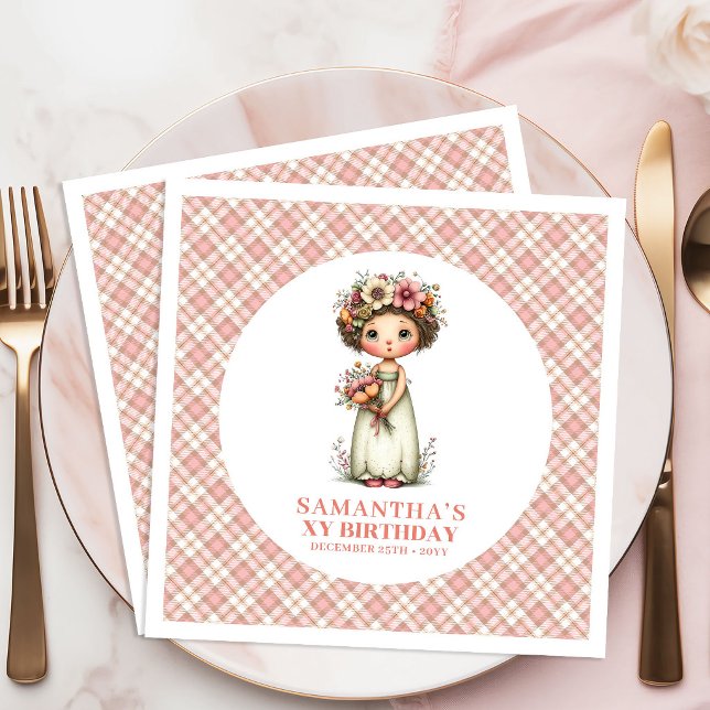 Magisk Blommig Fe Pinka 2-års Födelsedagsfest Pappersservett (Magical Floral Fairy Pink 2nd Birthday Party Napkins)