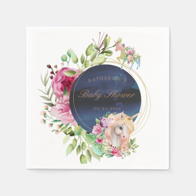 magisk blomster enhörning baby shower papper pappersservett (Framsidan)