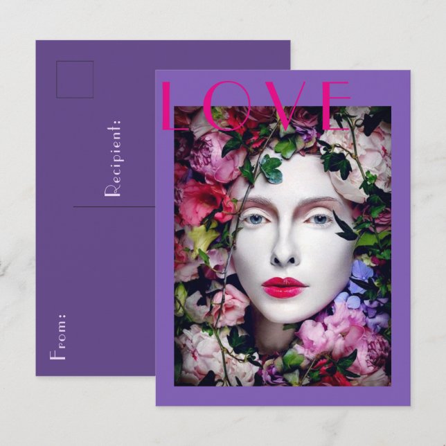 Magisk blomsterjungfru gudinne lavendel lila vykort (Fram/baksida)