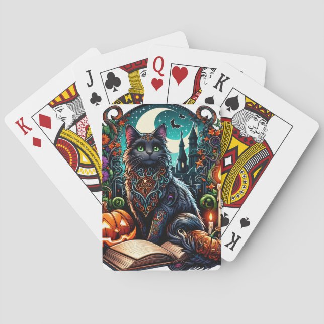 Magisk Bokslukande Svart Katt Casinokort (Baksidan)