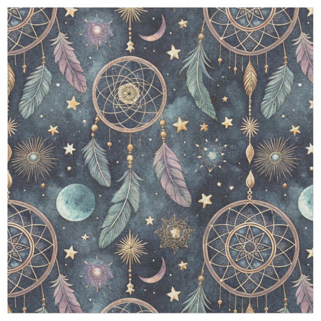 Magisk Celestial Drömfångare Stjärnklar Natt Mönst Tyg (Närbild)