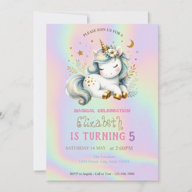 Magisk Chic Unicorn Rainbow HoloGraph Birthday Inbjudningar (Framsida)