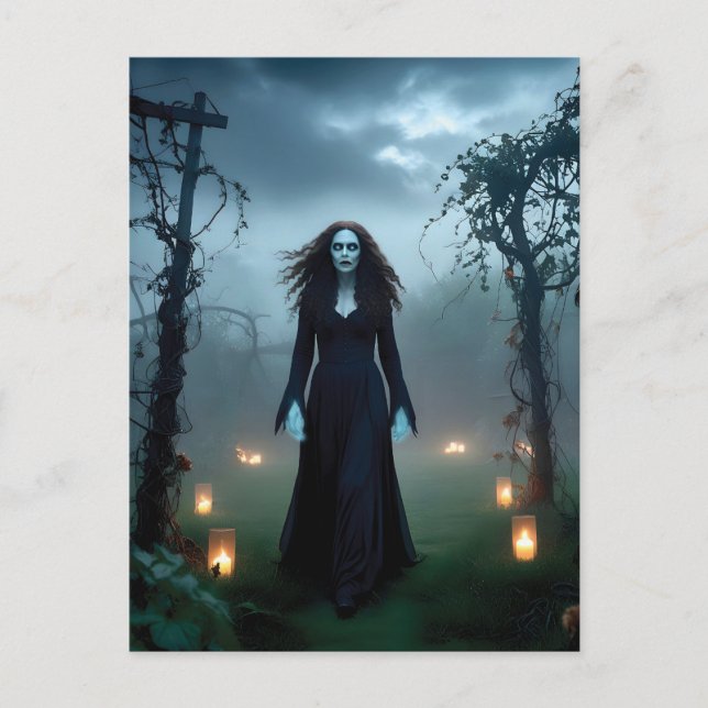 Magisk, Creepy Witch i en Decrepit Garden Vykort (Framsida)