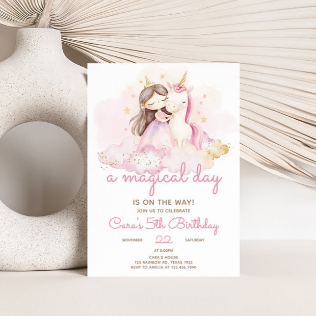 Magisk Dag Enhörning Födelsedagsfest  Inbjudningar (Unicorn Birthday Party Invitation)