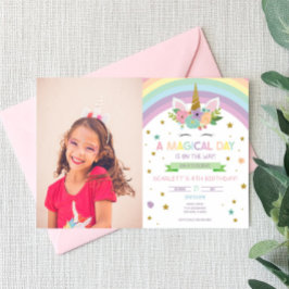 Magisk Dag Enhörning och Regnbåge Födelsedagsfest Inbjudningar