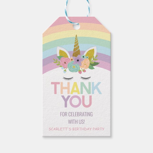 Magisk Dag Enhörning Regnbåge Födelsedagsfest Förm Presentetikett (Framsidan)