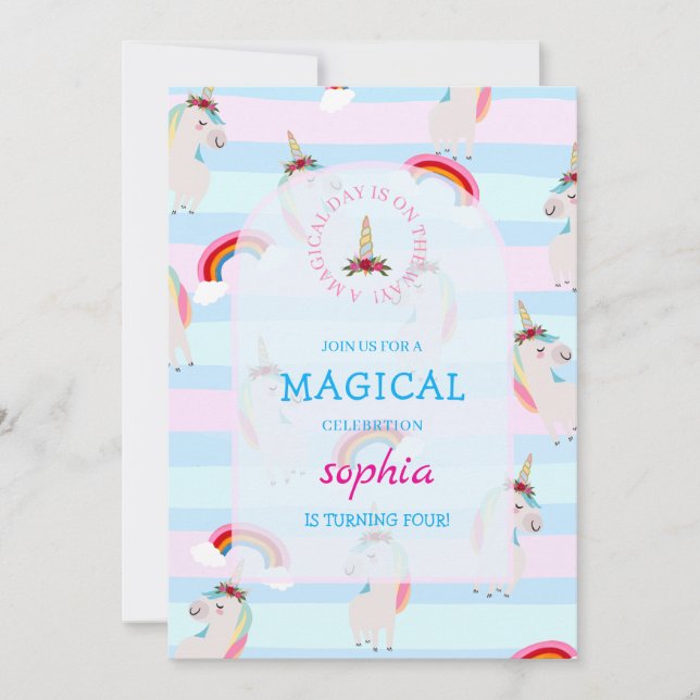 Magisk Day Unicorn Birthday-inbjudan Inbjudningar (Framsida)