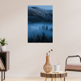 Magisk dimma över snöig gran skog poster
