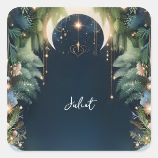 Magisk Dröm Mystiska Stjärnor Måne Bröllopsdusch Fyrkantigt Klistermärke