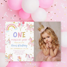 Magisk Enhörning 1-års Födelsedagsfest Foto