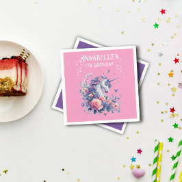 Magisk Enhörning Glitter Rosa Lila Flickfödelsedag Pappersservett