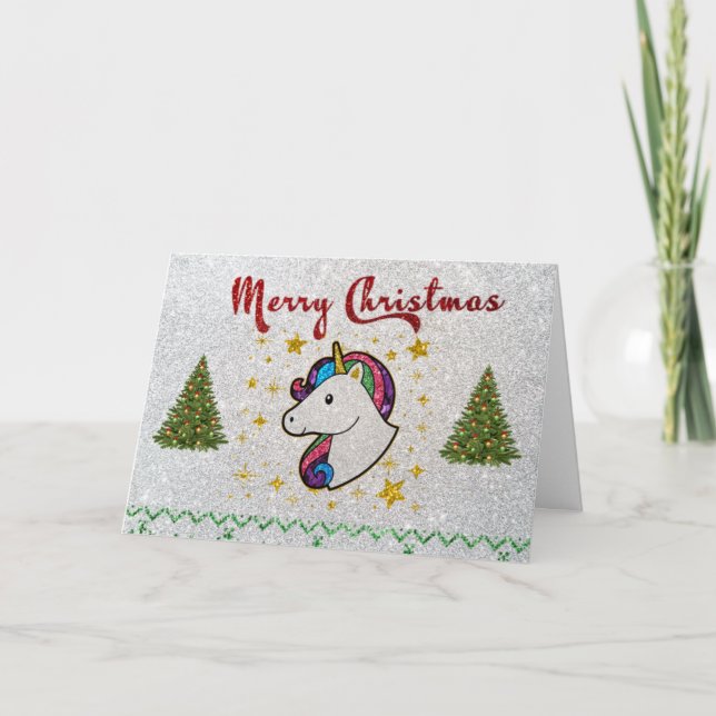 Magisk Enhörning God Jul Glitter Fantasi Helgkort (Framsida)
