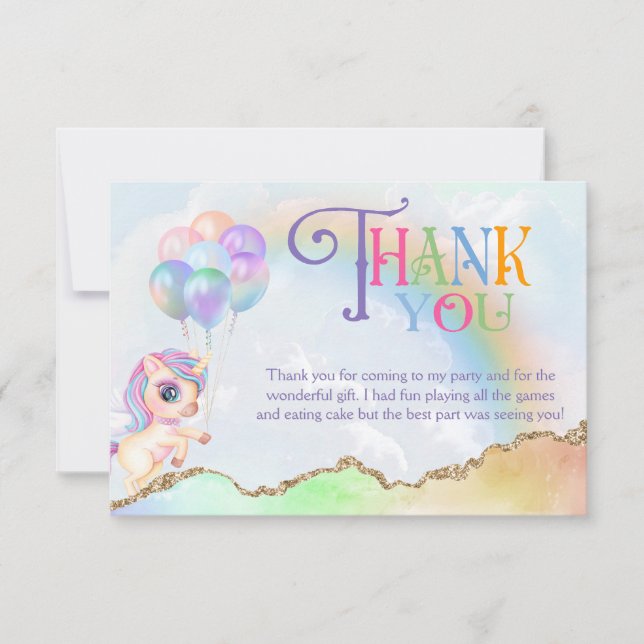 Magisk Enhörning i Regnbågens Färger Tack Kort (Framsida)
