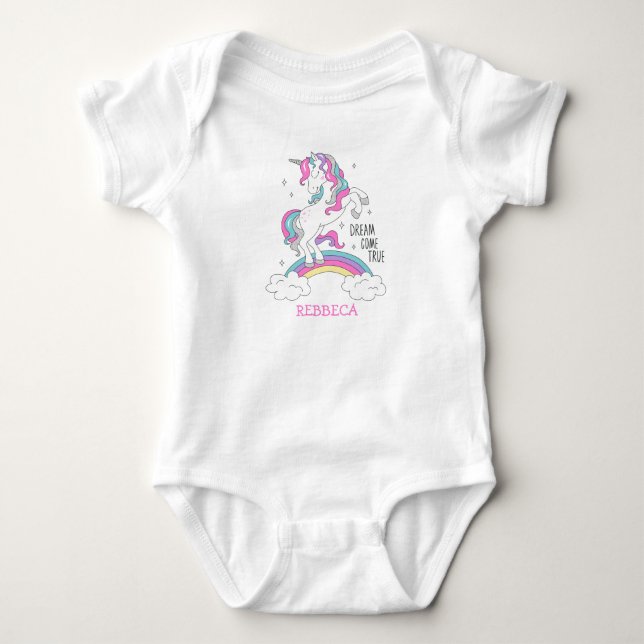 Magisk enhörning i rosa och silver glitter flicka t shirt (Framsida)