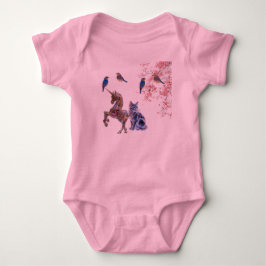 Magisk Enhörning Katt & Blommande Fåglar – Baby Fl T Shirt
