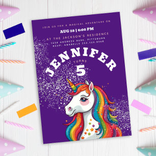 Magisk Enhörning Lila Glitter Regnbågsstjärnor Inbjudningar