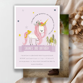 Magisk Enhörning Lilafärgad Lila Barn Foto Födelse Tack Kort