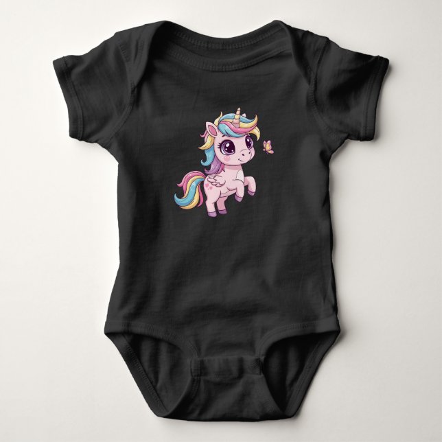 Magisk Enhörning med Regnbogshår Baby Bodysuit T Shirt (Framsida)