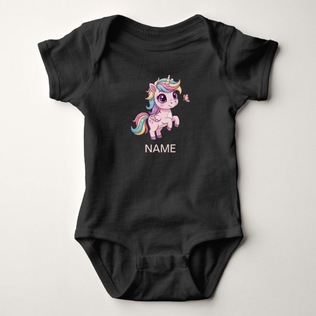 Magisk Enhörning med Regnbogshår Baby Bodysuit T Shirt (Framsida)