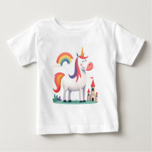 Magisk Enhörning med Slott och Regnbåge – Barn T Shirt