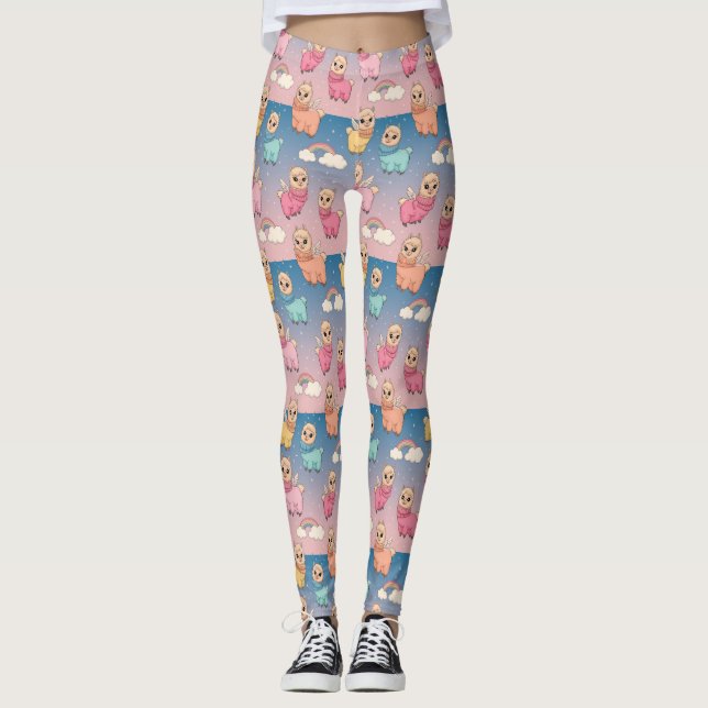 Magisk Enhörning och Stjärnmönsterdesign Leggings (Framsida)
