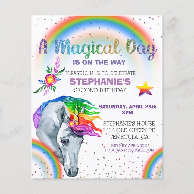 Magisk Enhörning Regnbåge Glitter Vattenfärg  (Framsida)