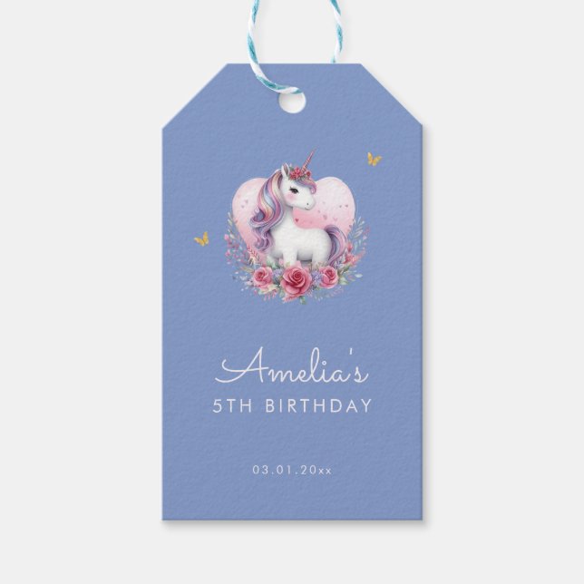 Magisk Enhörning Rosa Guld Elegant Födelsedag Presentetikett (Framsidan)