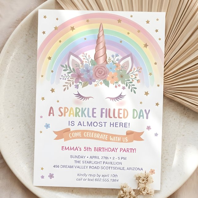 Magisk Enhörnings Födelsedagsinbjudan Regnbågsinbj Inbjudningar (Magical Unicorn Birthday Invitation Rainbow Invite)