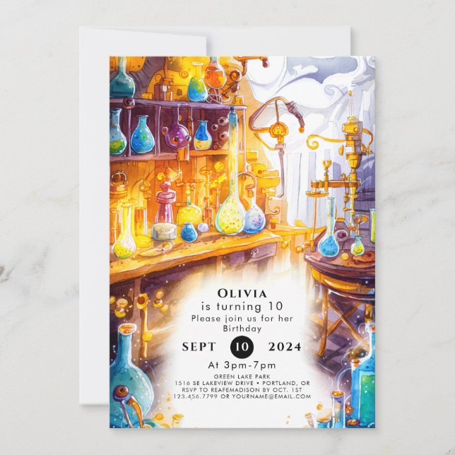 Magisk, enkel försöksvetenskapsman Birthday Inbjudningar (Framsida)