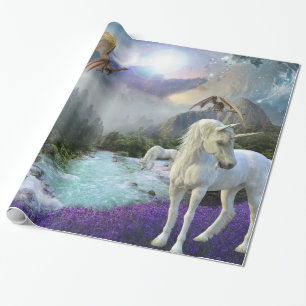Magisk fantasienhetshorn draklandskap presentpapper