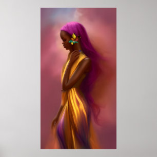 Magisk fantasifull afrikansk kvinna färgrikt hår 4 poster