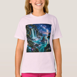 Magisk fantasivattenfall på havskusten under Vinte T Shirt