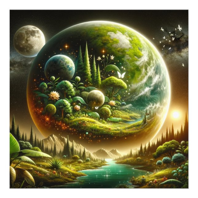 Magisk Fantasy-plan med kelestial natur Fototryck (Framsidan)