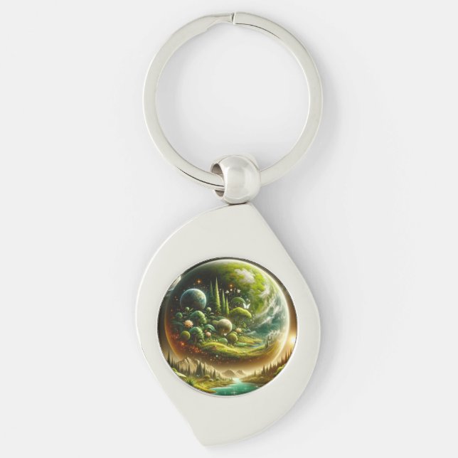 Magisk Fantasy-plan med kelestial natur Swirl Silverfärgad Nyckelring (Framsidan)